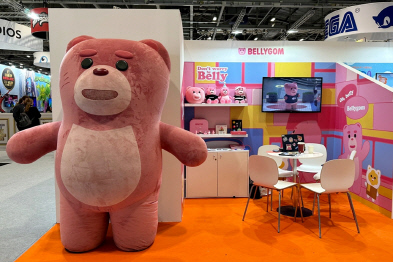 지난달 4일부터 6일까지 영국 런던에서 열린 '브랜드 라이선싱 유럽(BLE)' 전시회장에 마련된 롯데홈쇼핑 벨리곰 부스. 롯데홈쇼핑 제공